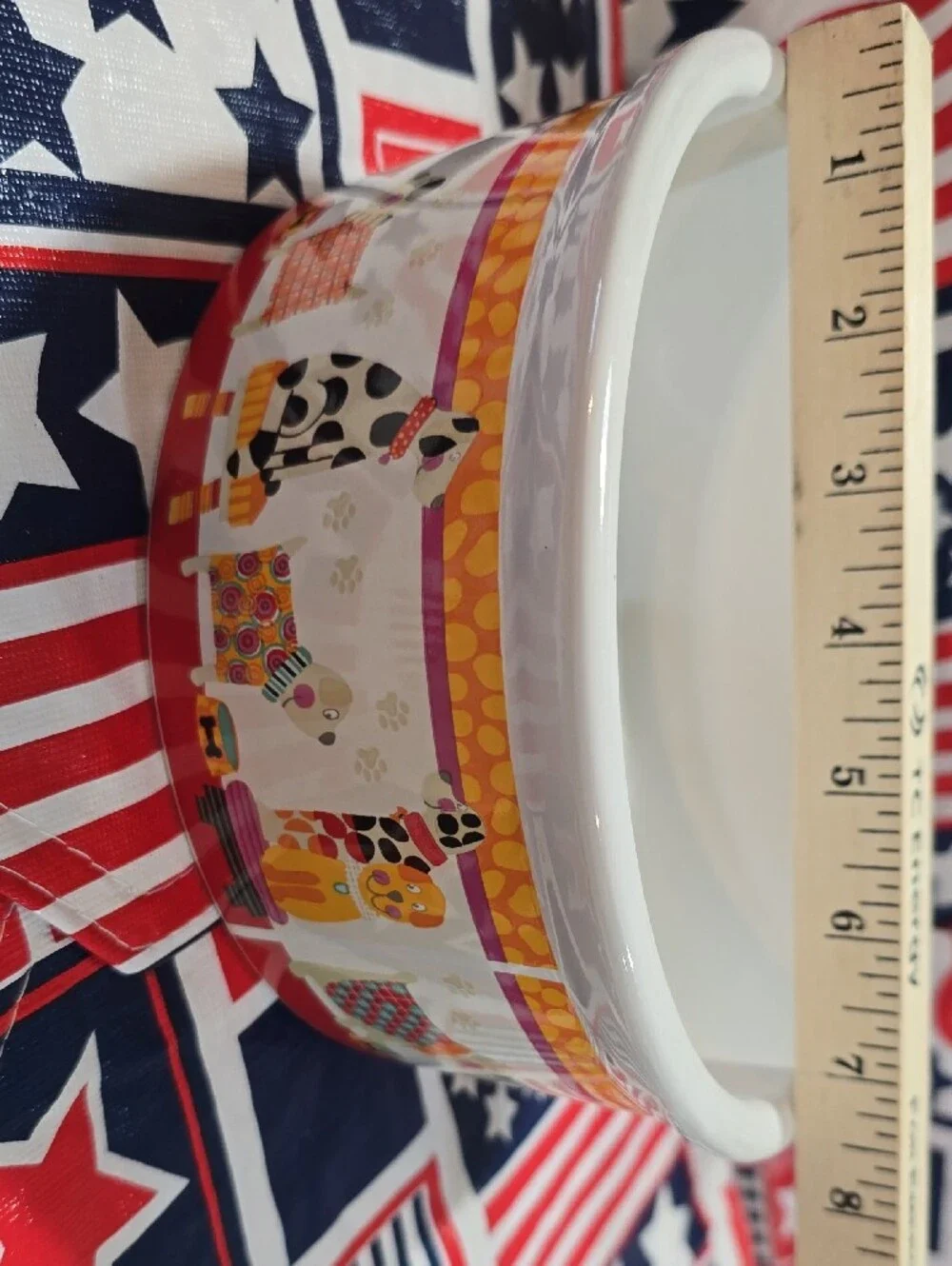 White Ceramic Dog Bowl with Colorful Dog Illustration